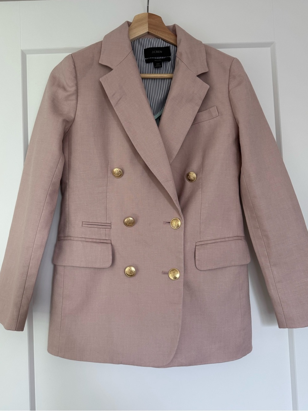 J.Crew Bristol Linen Blend Blazer Pink Gold Button Double Breasted Size 00